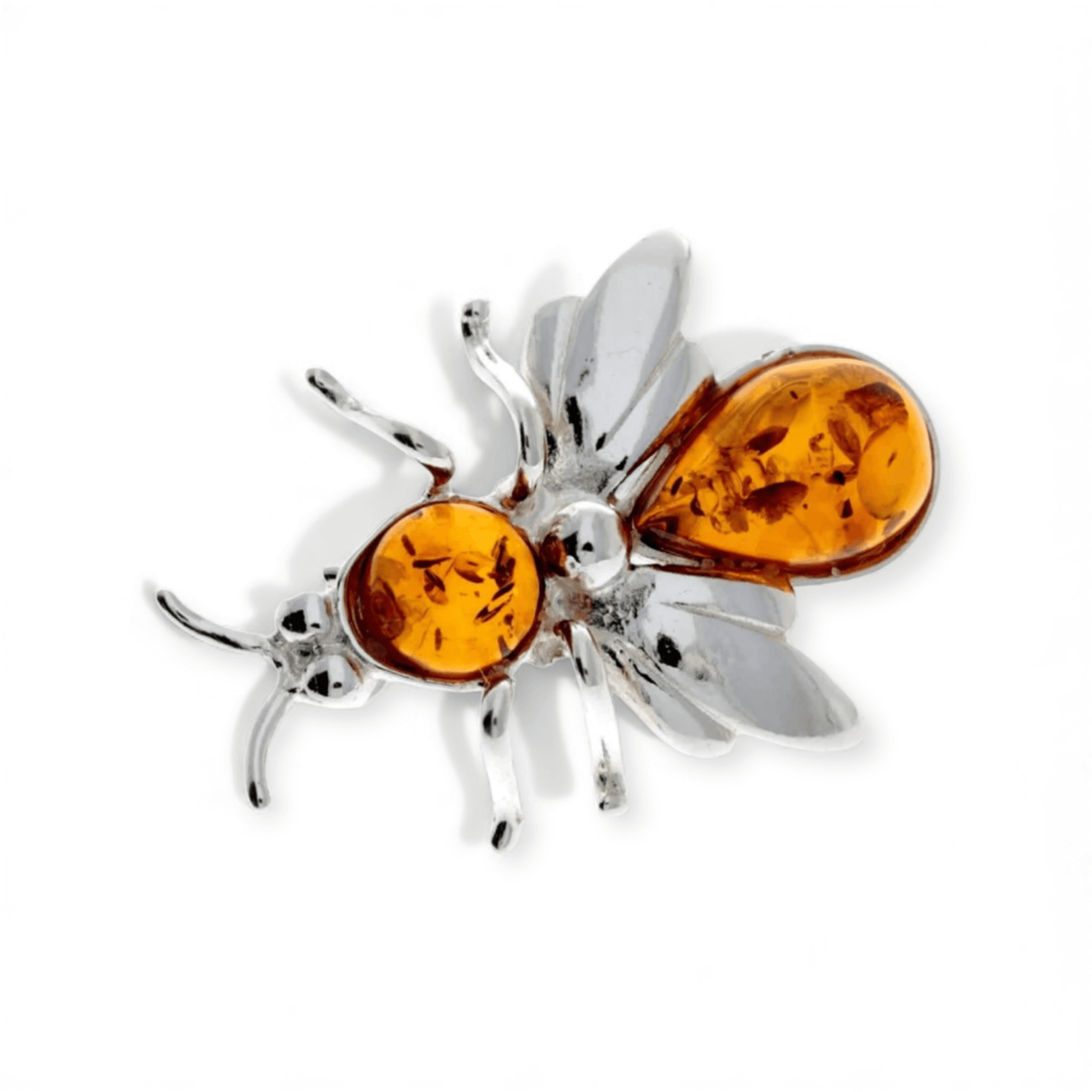 Sterling Silver & Baltic Amber Fly Brooch - Twelve Silver Trees