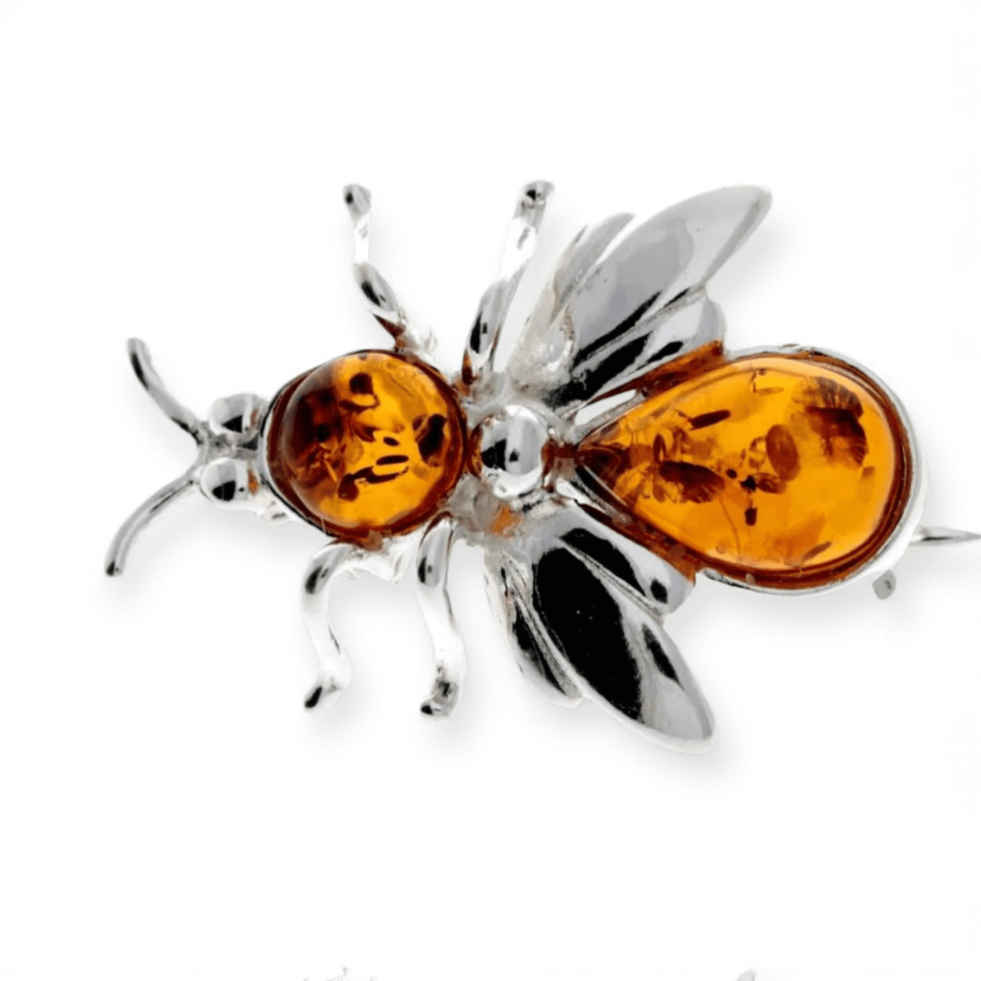 Sterling Silver & Baltic Amber Fly Brooch - Twelve Silver Trees
