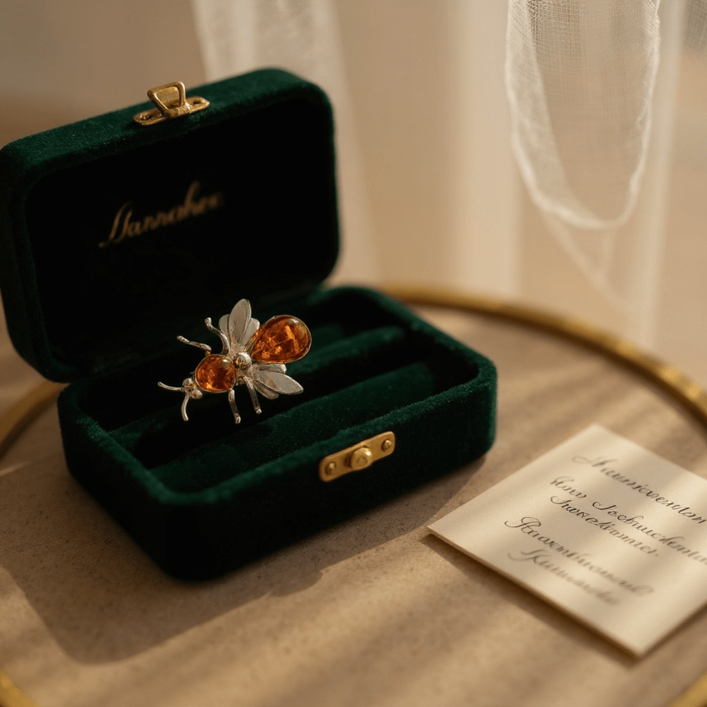 Sterling Silver & Baltic Amber Fly Brooch - Twelve Silver Trees