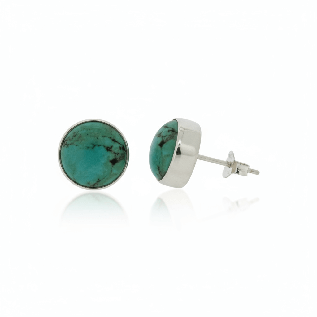 Natural Turquoise Sterling Silver Stud Earrings (10mm) - Twelve Silver Trees