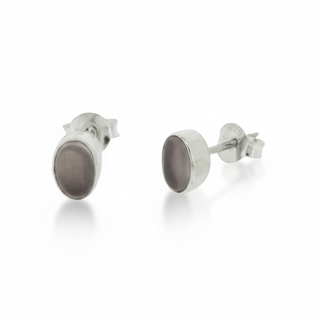 Rose Quartz Oval Stud Earrings - Twelve Silver Trees