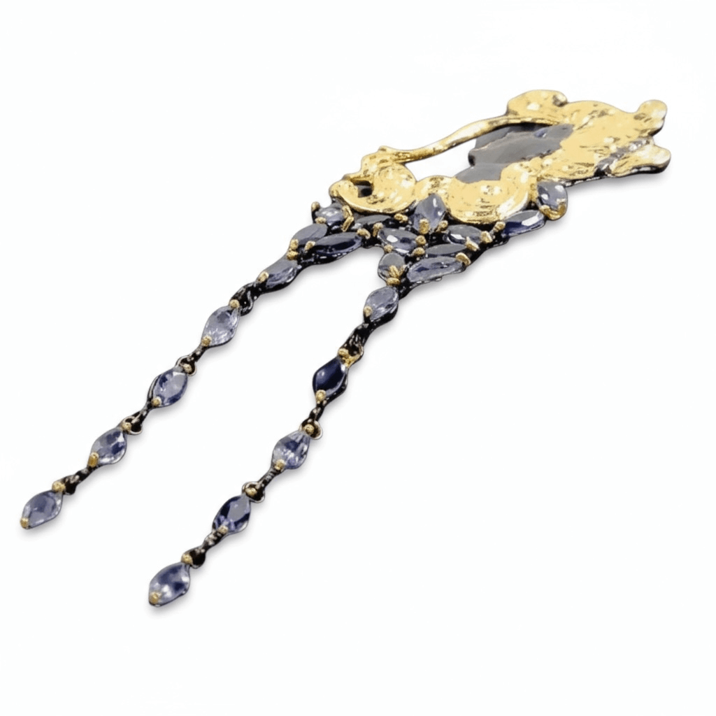 Handmade Art Nouveau Inspired Iolite Brooch - Twelve Silver Trees