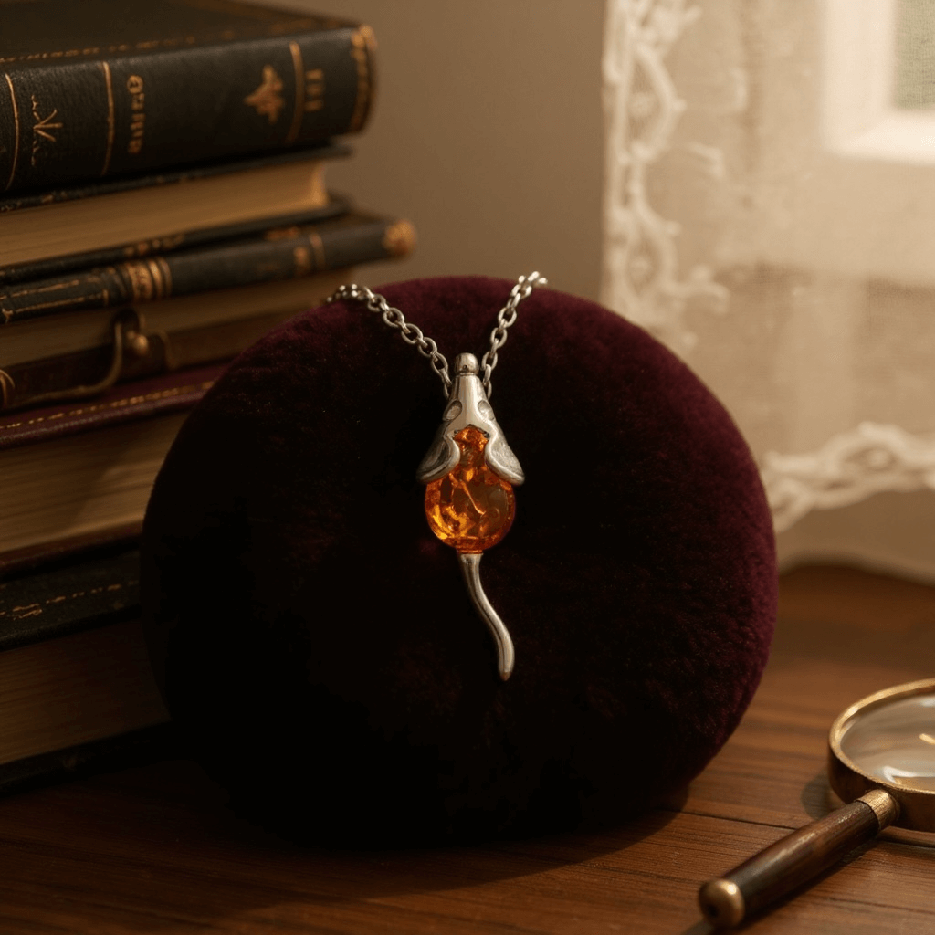 Little Mouse Sterling Silver Baltic Amber Pendant - Twelve Silver Trees