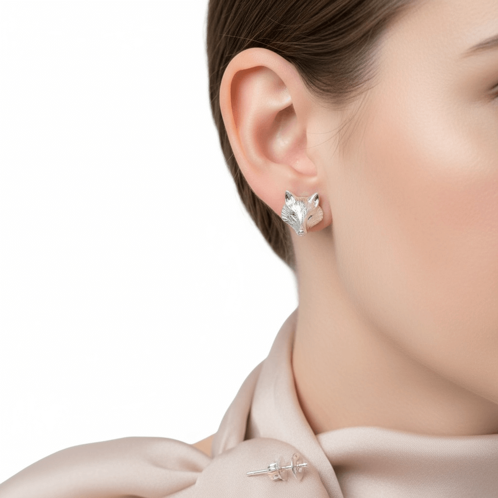 Sterling Silver Fox Head Stud Earrings - Twelve Silver Trees