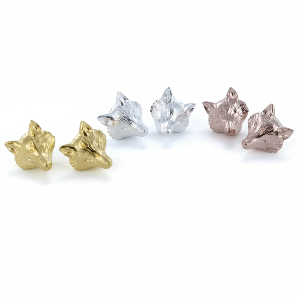 Sterling Silver Fox Head Stud Earrings - Twelve Silver Trees