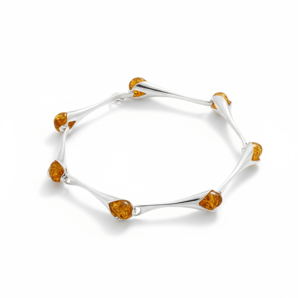 Stylised Calla Lily Lemon Amber Bracelet - Twelve Silver Trees