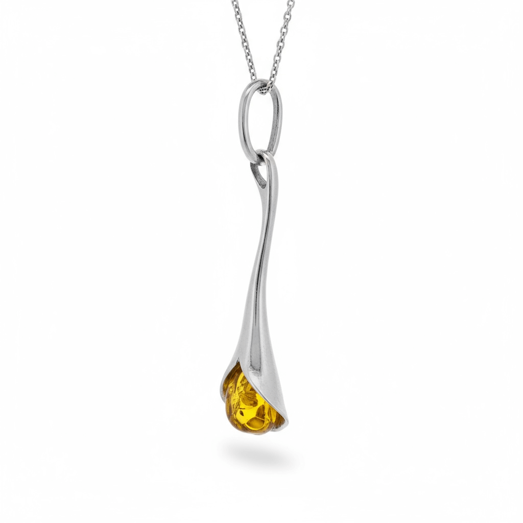 Stylise Calla Lily Lemon Amber Pendant - Twelve Silver Trees
