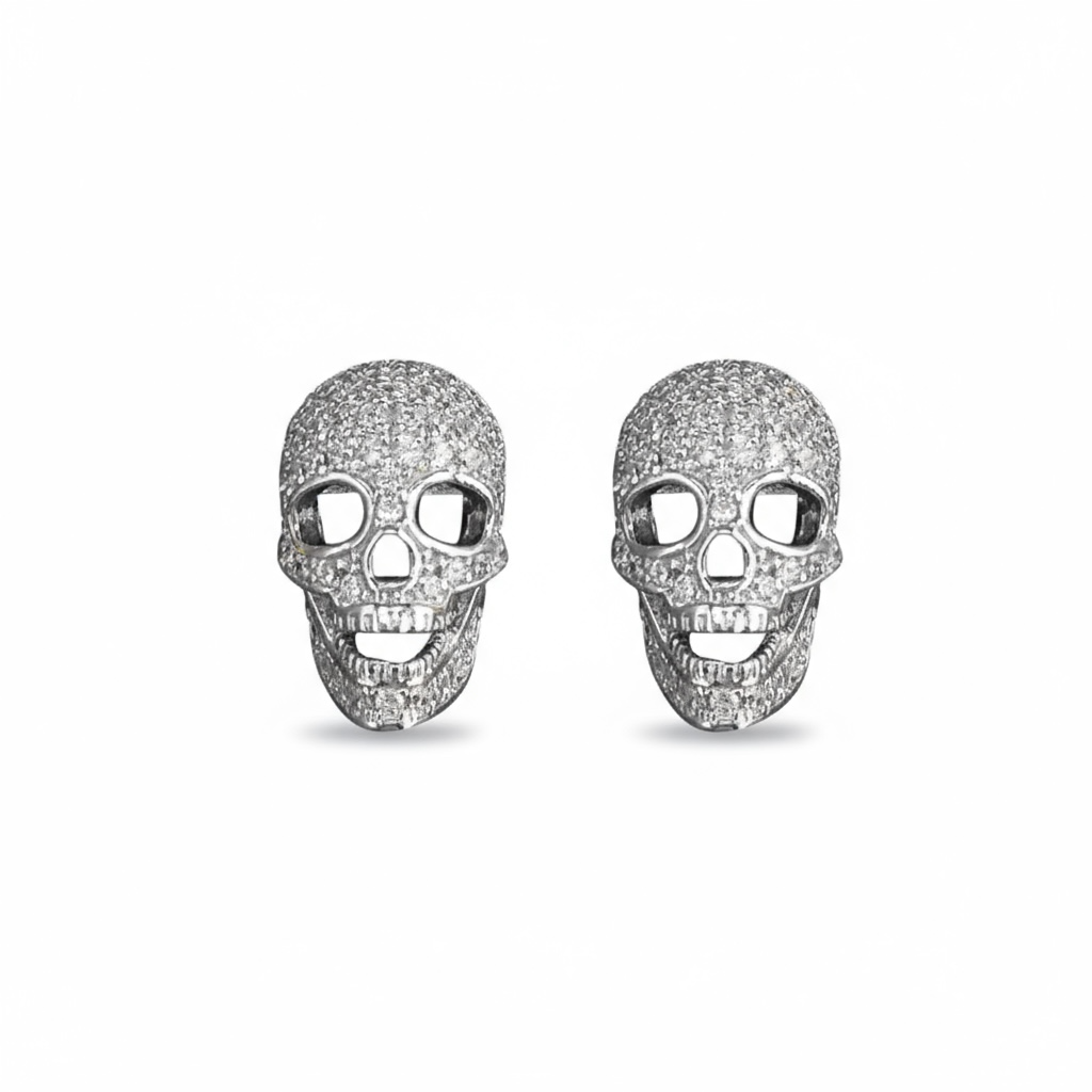 Fine Zirconia Sterling Silver Crystal Skull Stud Earrings - Twelve Silver Trees