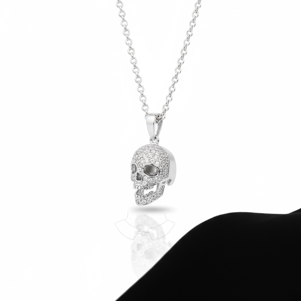 Sterling Silver Zirconia Skull Pendant - Twelve Silver Trees