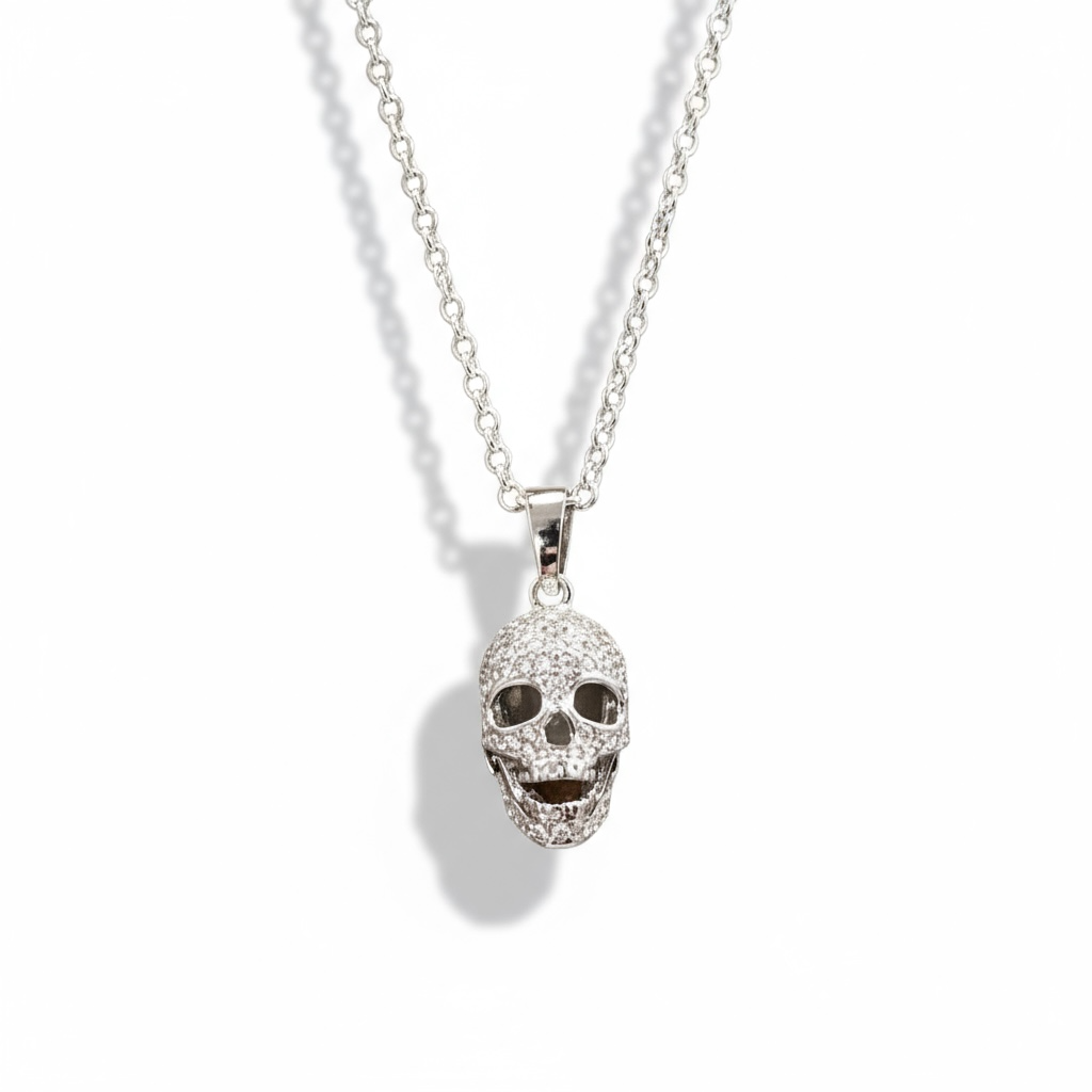 Sterling Silver Zirconia Skull Pendant - Twelve Silver Trees