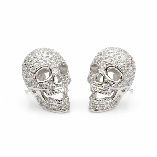 Fine Zirconia Sterling Silver Crystal Skull Stud Earrings - Twelve Silver Trees