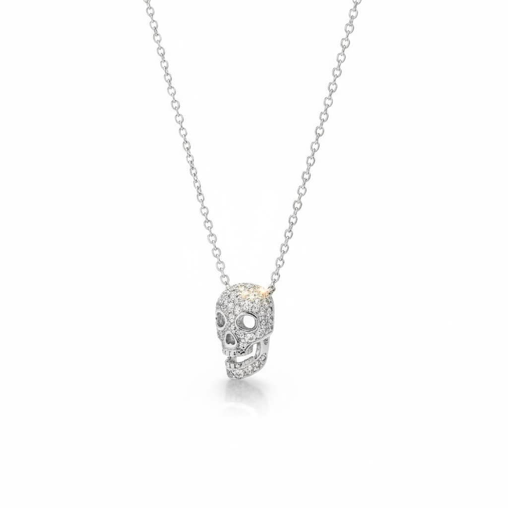 Pave Crystal Skull Sterling Silver Pendant - Twelve Silver Trees