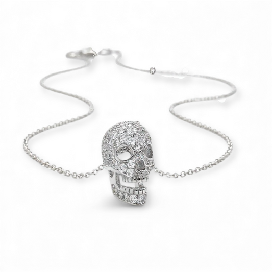 Pave Crystal Skull Sterling Silver Pendant - Twelve Silver Trees