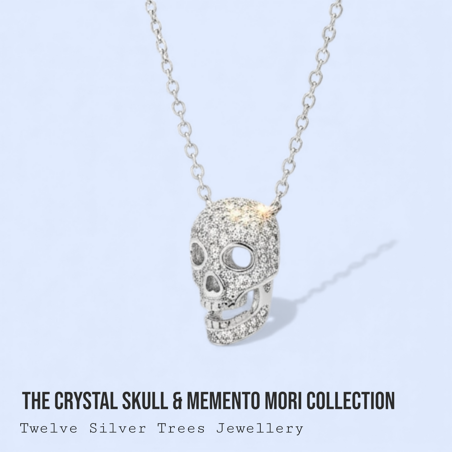 Pave Crystal Skull Sterling Silver Pendant - Twelve Silver Trees