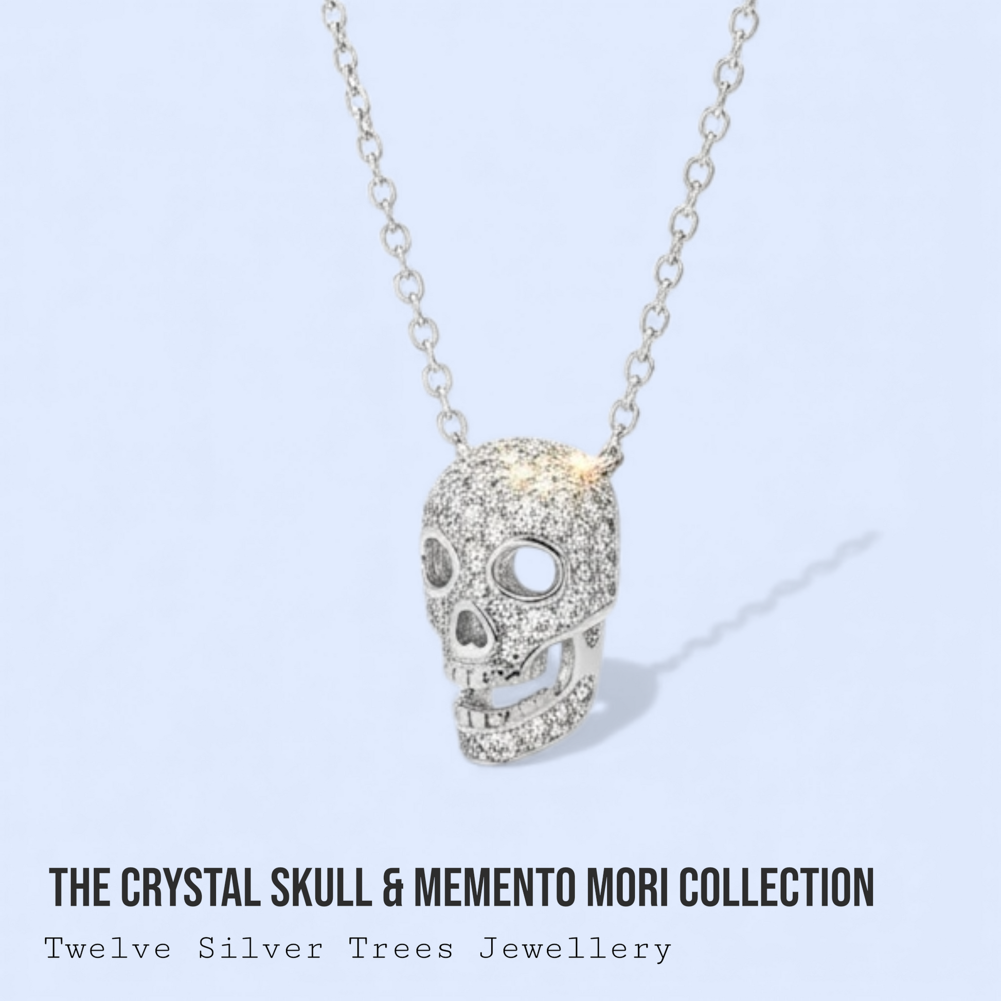 Pave Crystal Skull Sterling Silver Pendant - Twelve Silver Trees