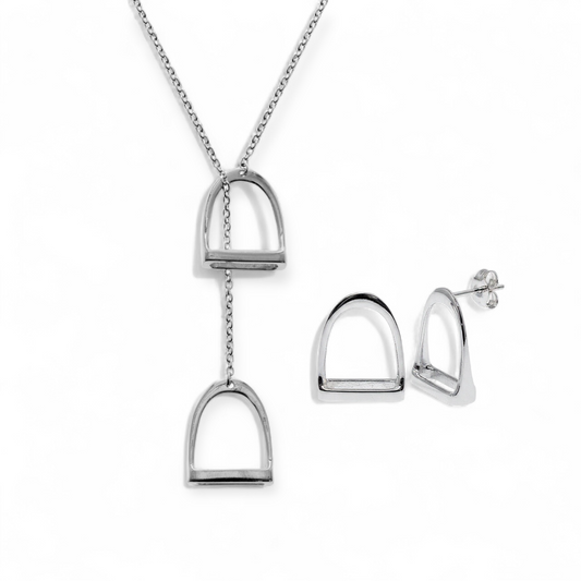 Large Double Stirrup Necklace & Earring Set - Twelve Silver Trees