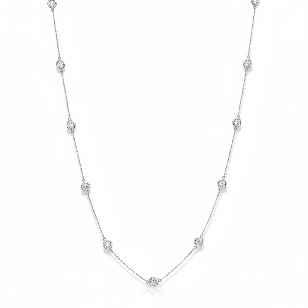 Handmade Bezel Set Zirconia Station Necklace - Twelve Silver Trees