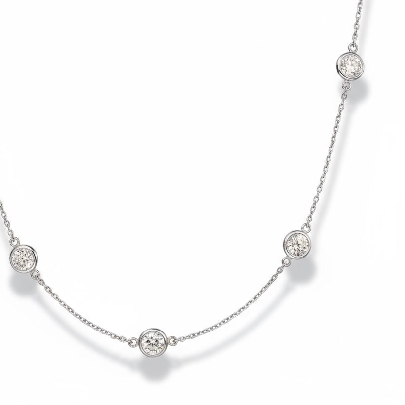 Handmade Bezel Set Zirconia Station Necklace - Twelve Silver Trees