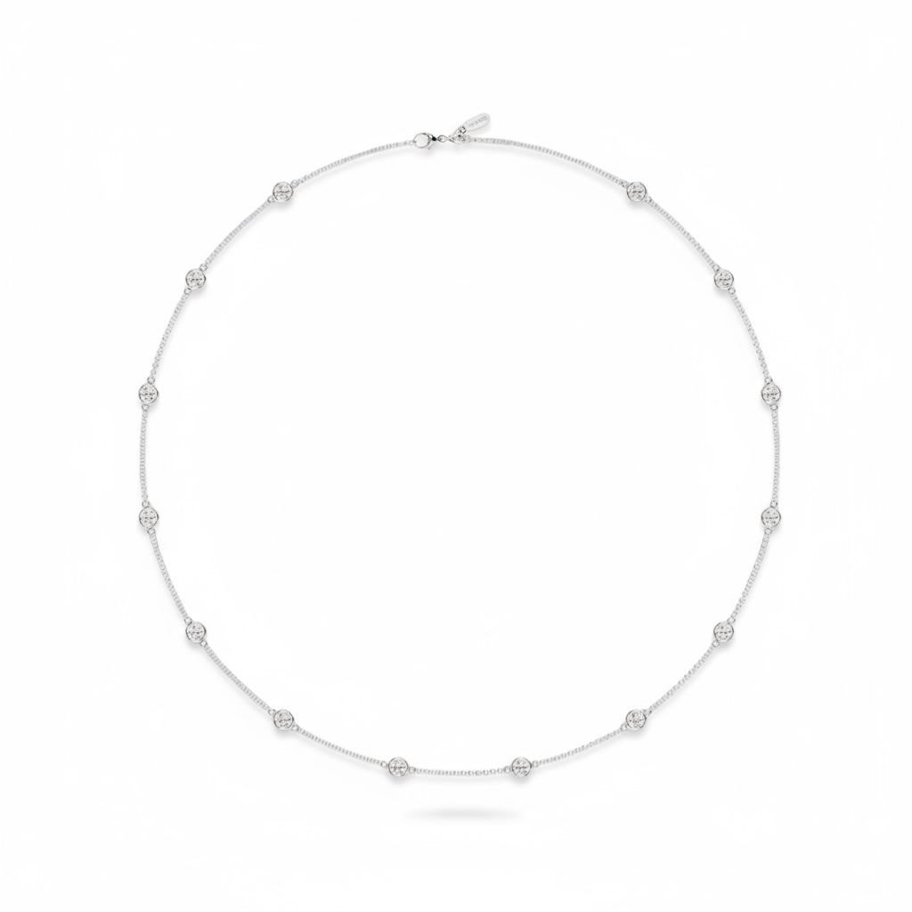 Handmade Bezel Set Zirconia Station Necklace - Twelve Silver Trees