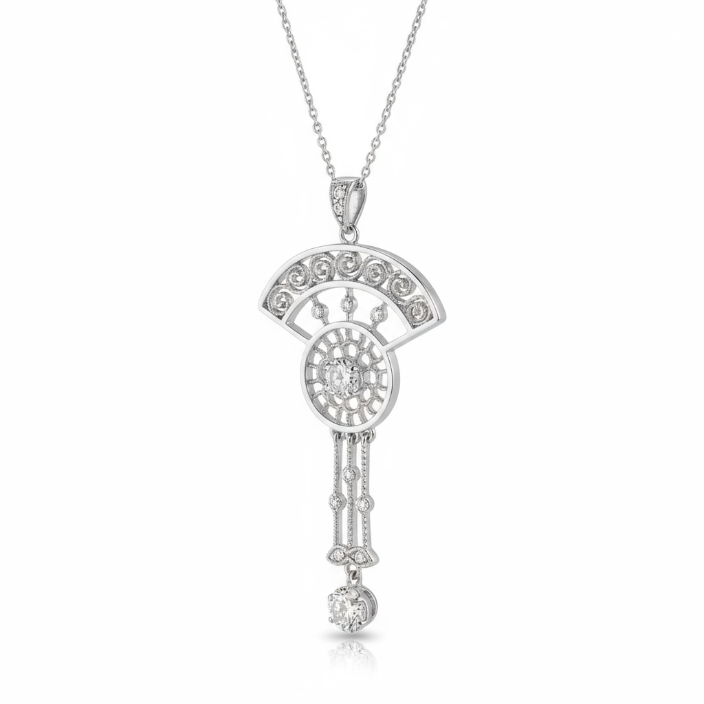 Art Deco Inspired Fan Pendant In Sterling Silver - Twelve Silver Trees