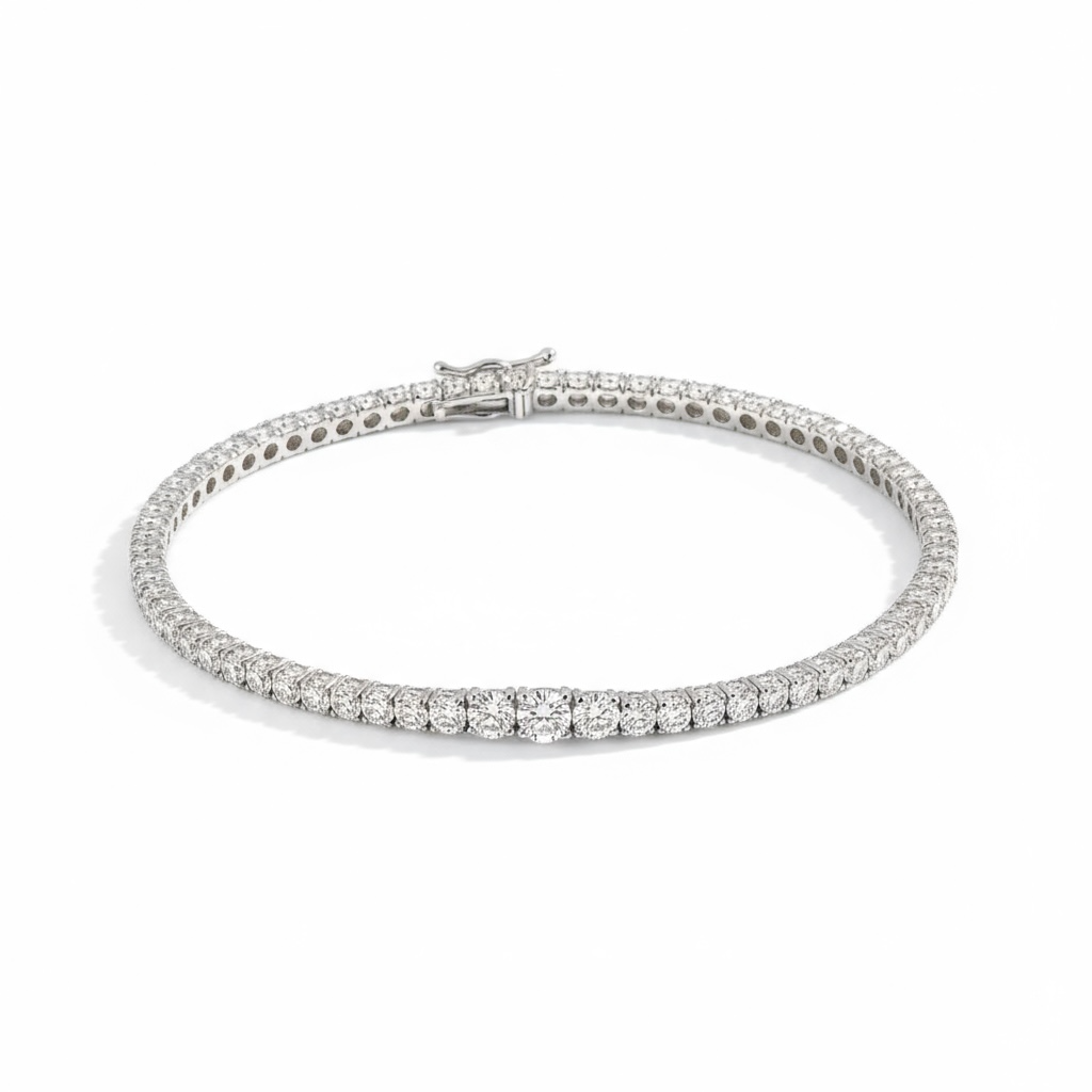 Graduated Sterling Silver Zirconia Tennis Bracelet - Twelve Silver Trees