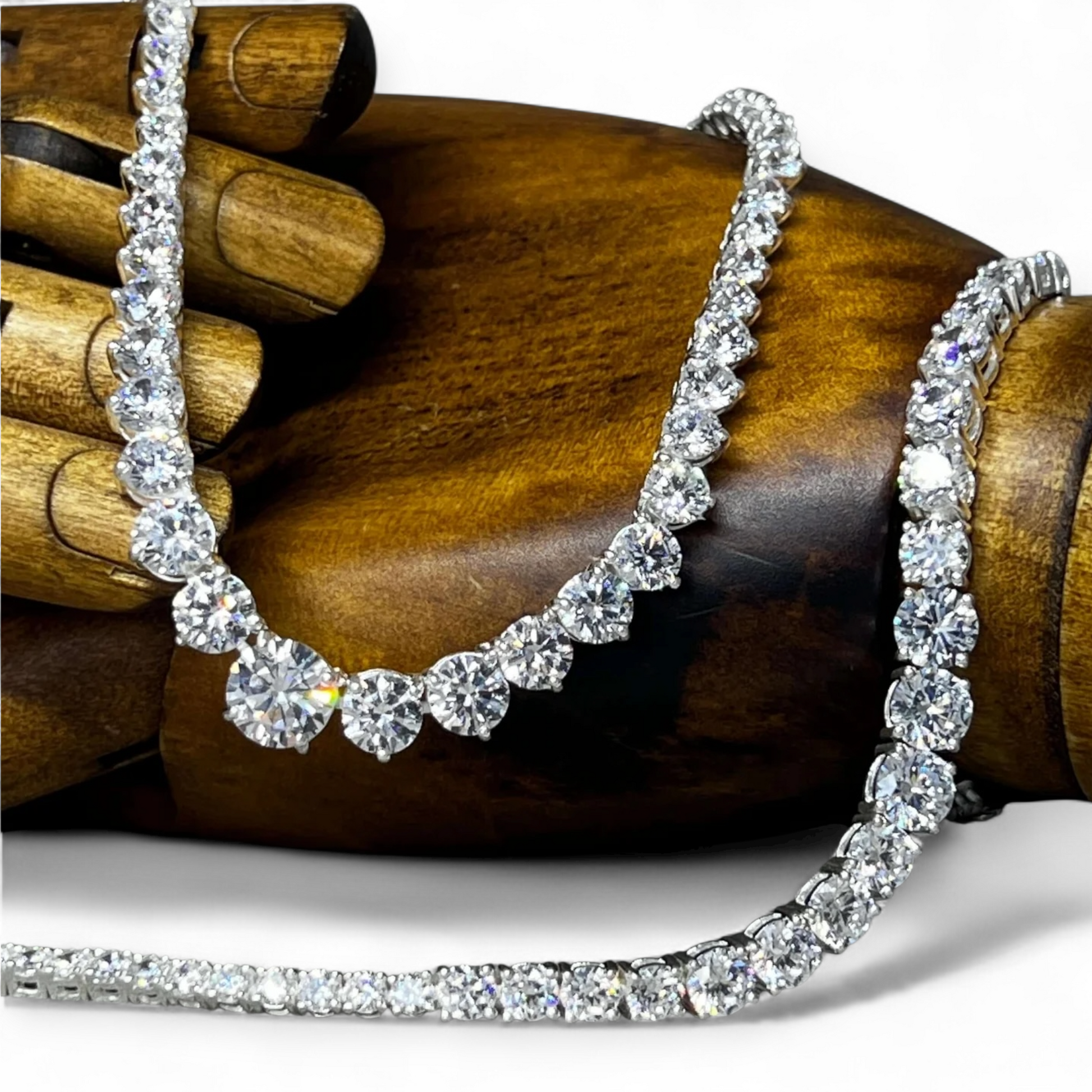 Graduated Sterling Silver Tennis Necklace & Bracelet Set - Twelve Silver Trees