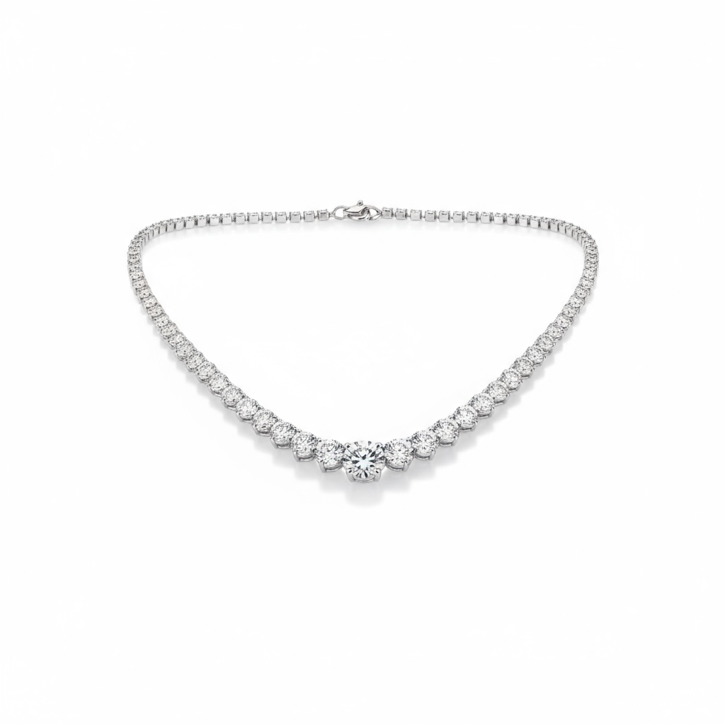 Graduated Sterling Silver Tennis Necklace & Bracelet Set - Twelve Silver Trees