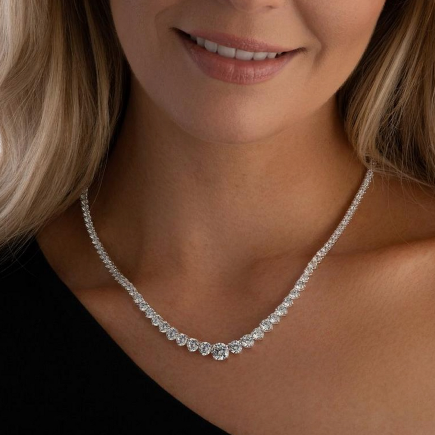 Graduated Sterling Silver Tennis Necklace - Special Order - Twelve Silver Trees