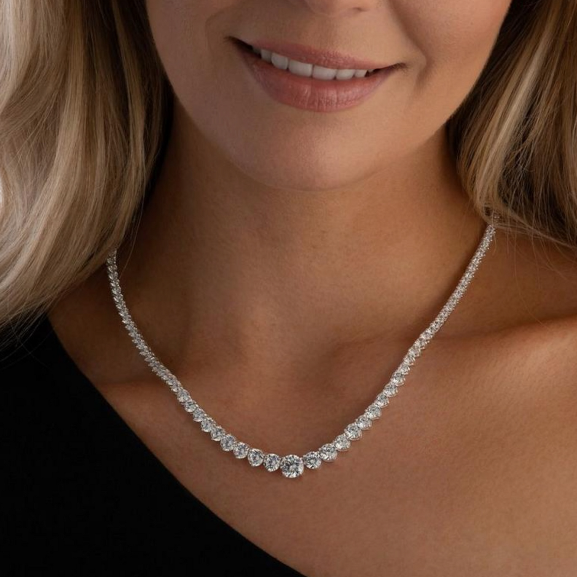 Graduated Sterling Silver Tennis Necklace - Special Order - Twelve Silver Trees