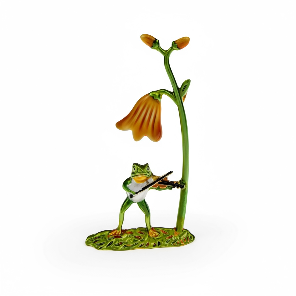 Gold-Tone Enamel Frog Violinist Flower Brooch - Twelve Silver Trees