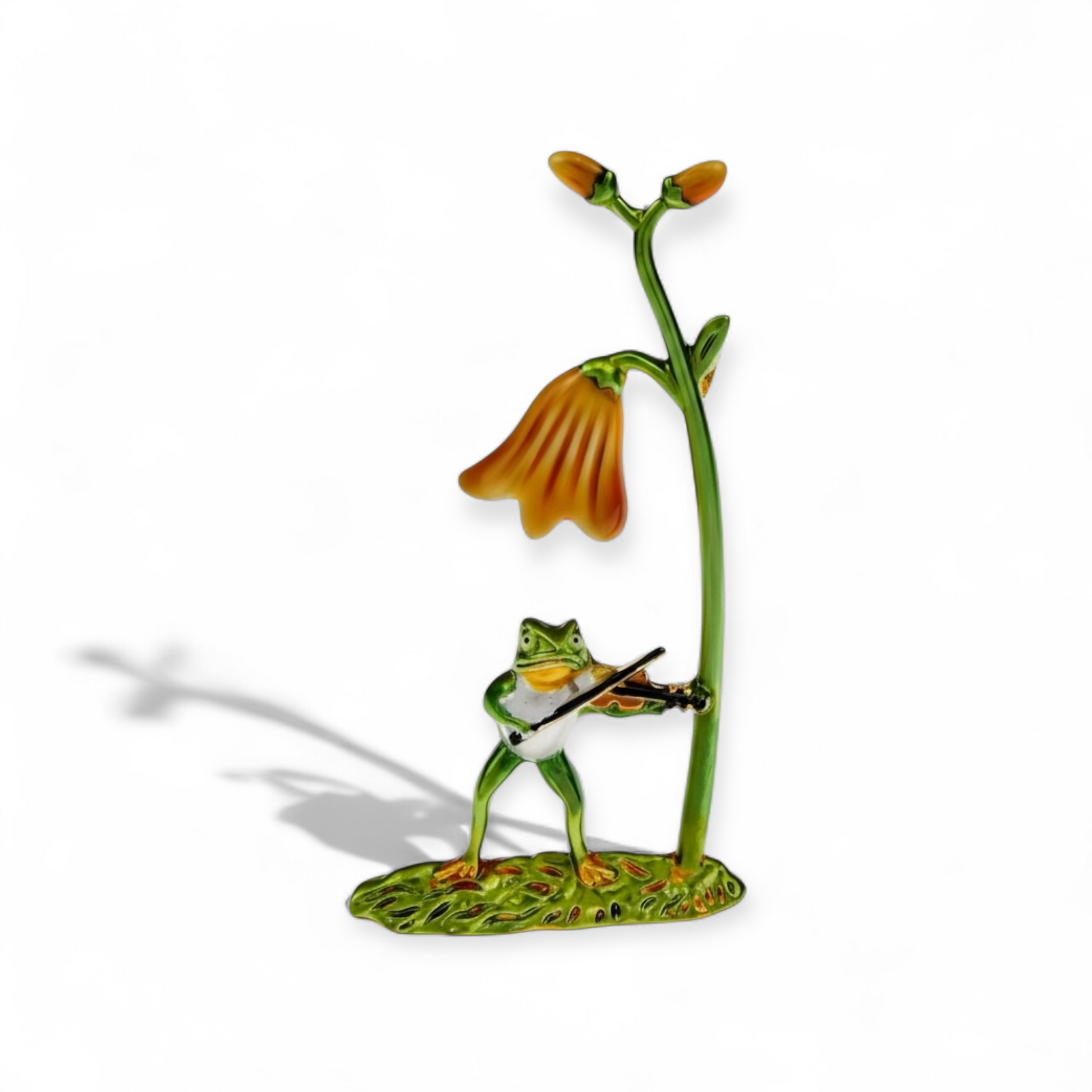 Gold-Tone Enamel Frog Violinist Flower Brooch - Twelve Silver Trees