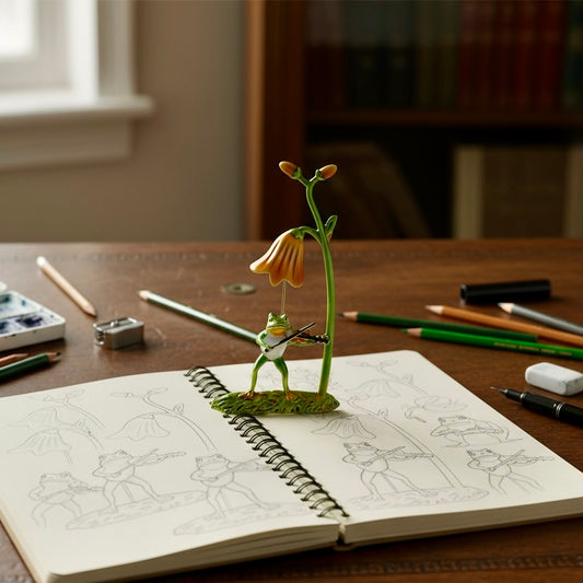 Gold-Tone Enamel Frog Violinist Flower Brooch - Twelve Silver Trees