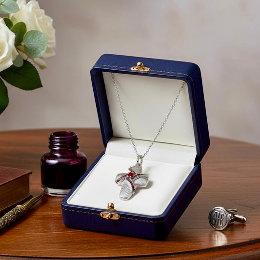 Sterling Silver Cross Pendant with Red Created Diamonds ltd Edition - Twelve Silver Trees