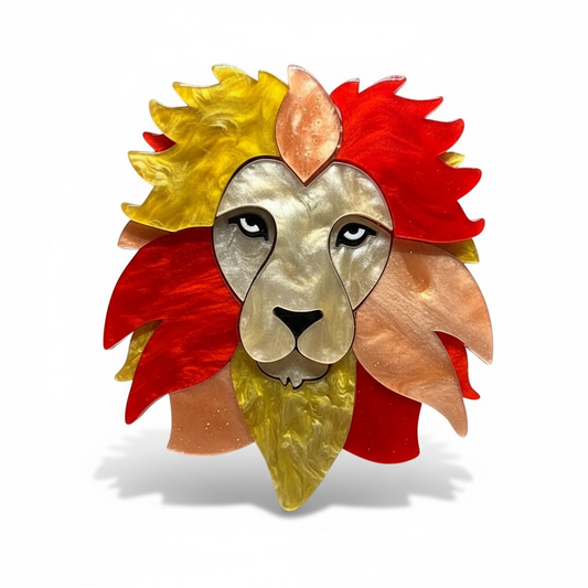 Handmade Acrylic Art Brooch - The Fierce Lion - Twelve Silver Trees