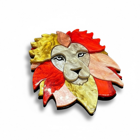 Handmade Acrylic Art Brooch - The Fierce Lion - Twelve Silver Trees