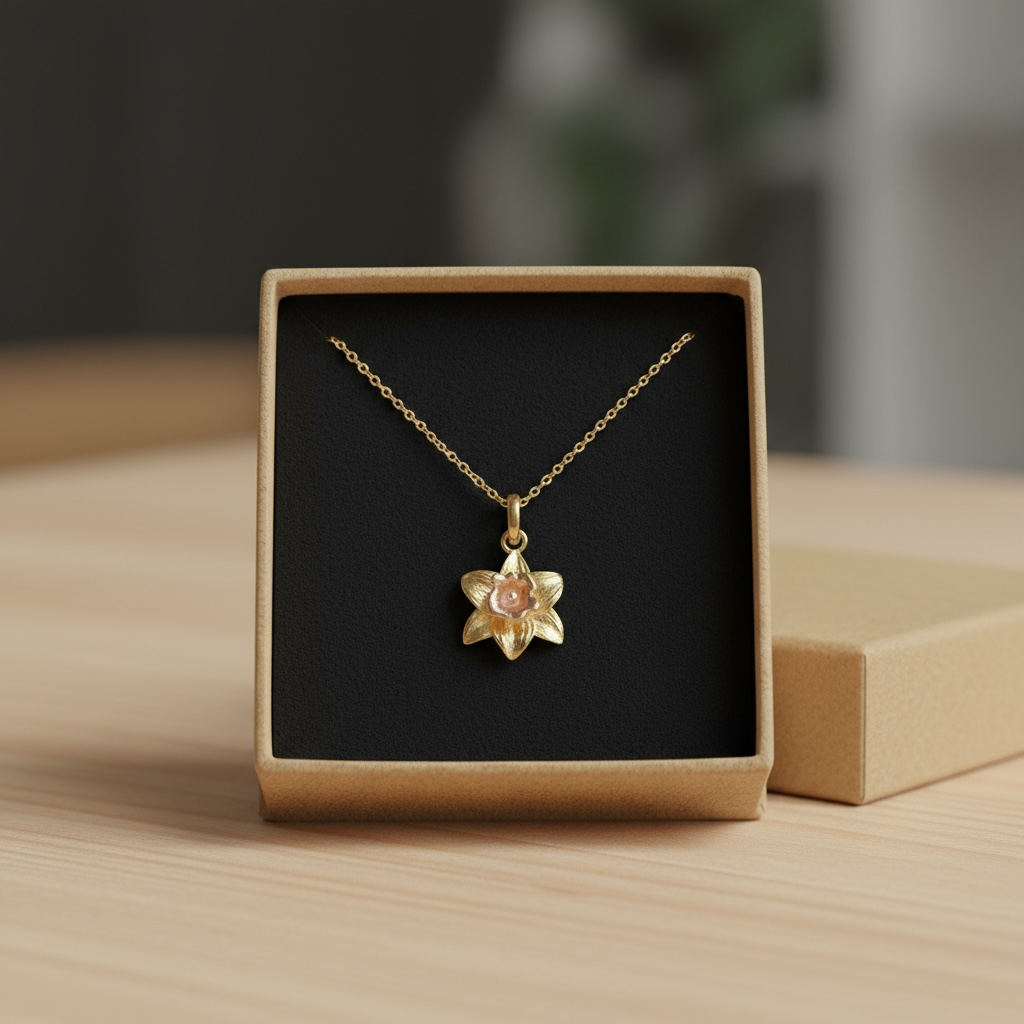 Daffodil Charm Pendant In Sterling Silver & 18 Carat Gold - March Birth Flower - Twelve Silver Trees