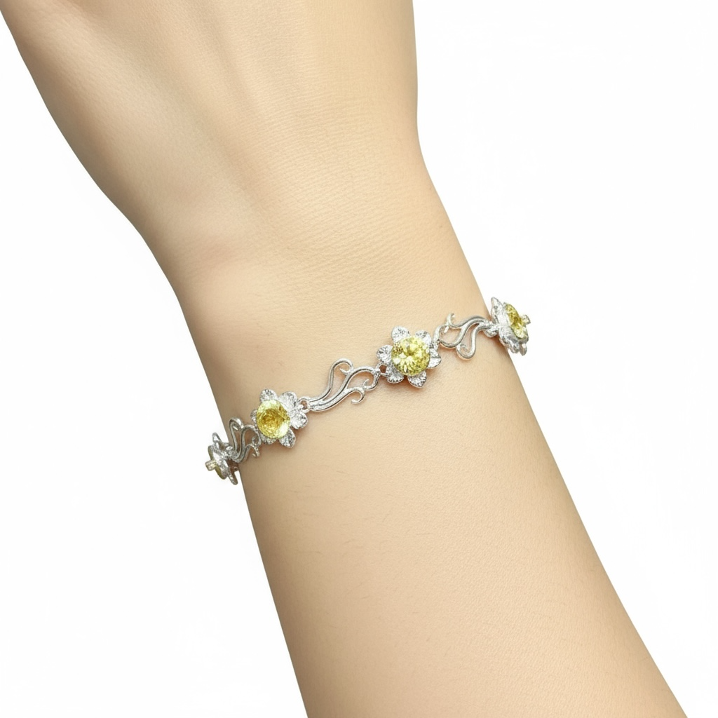 Handmade Sterling Silver Daffodil Flower Link Bracelet - Twelve Silver Trees