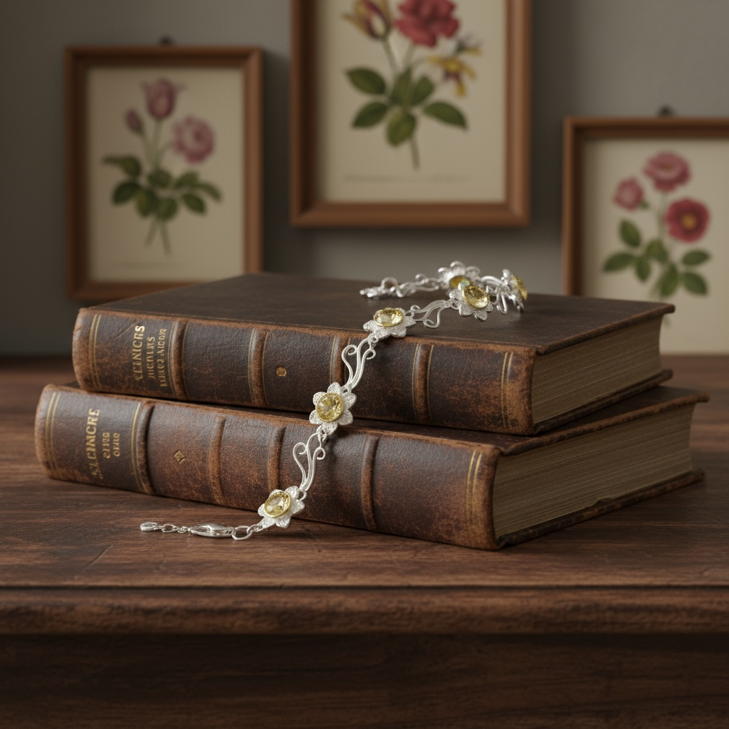 Handmade Sterling Silver Daffodil Flower Link Bracelet - Twelve Silver Trees