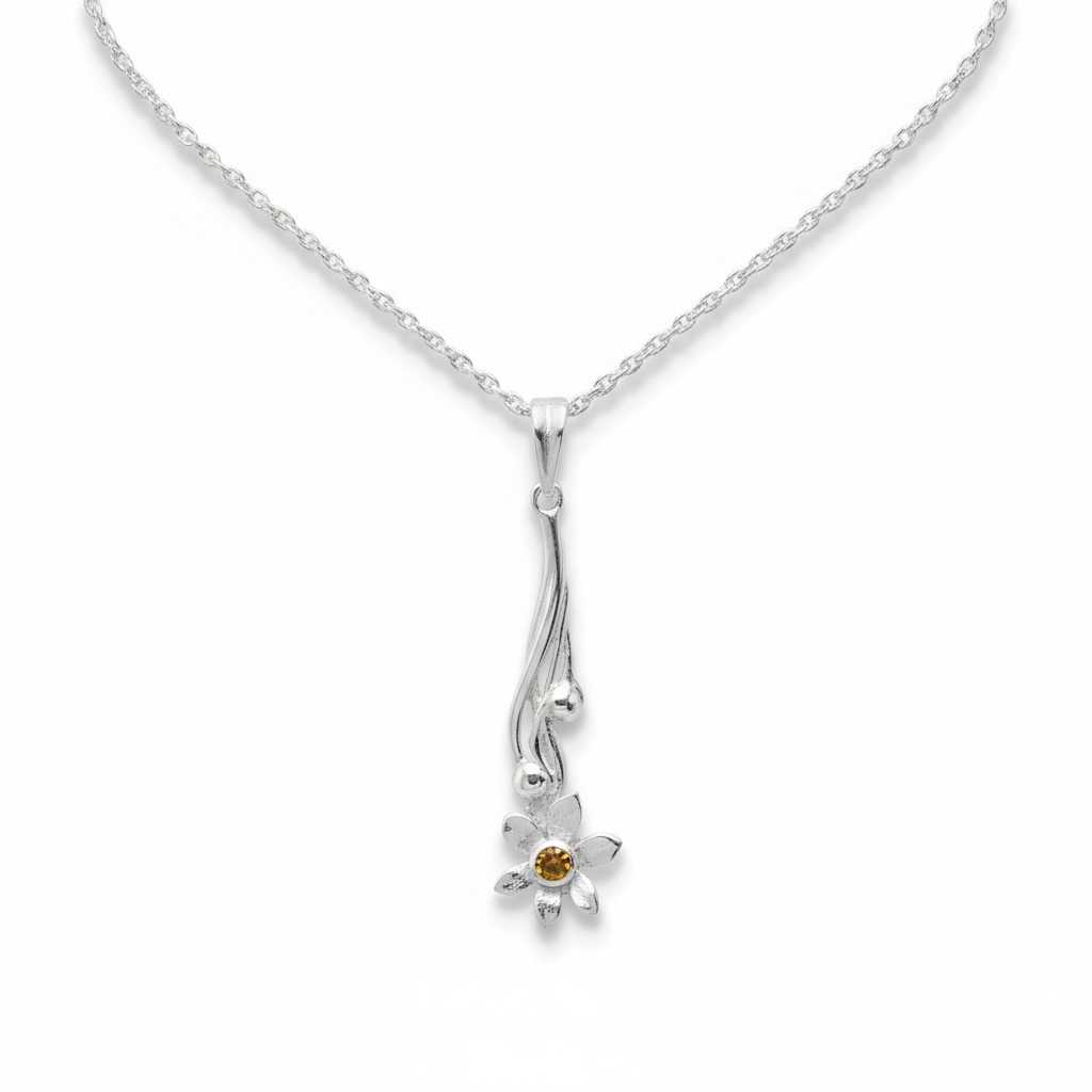 Daffodil Flower Pendant in Sterling Silver & 18 Carat Gold - Twelve Silver Trees