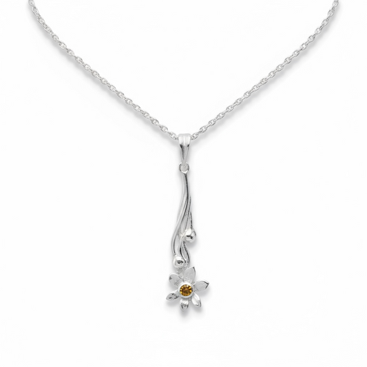 Daffodil Flower Pendant in Sterling Silver & 18 Carat Gold - Twelve Silver Trees