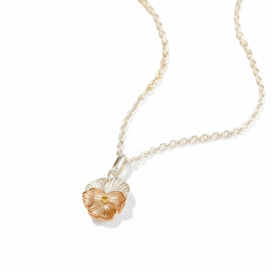 Violet Flower Charm Pendant In Sterling Silver & 18 Carat Gold - February Birth Flower - Twelve Silver Trees