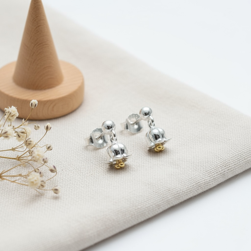 Lily Of The Valley Stud Earrings in Sterling Silver - May Birth Flower - Twelve Silver Trees