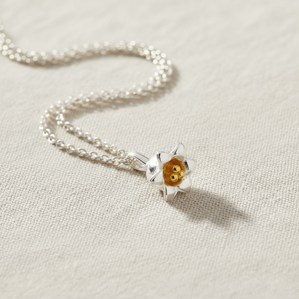 Lily Of The Valley Flower Charm Pendant In Sterling Silver & 18 Carat Gold - Twelve Silver Trees