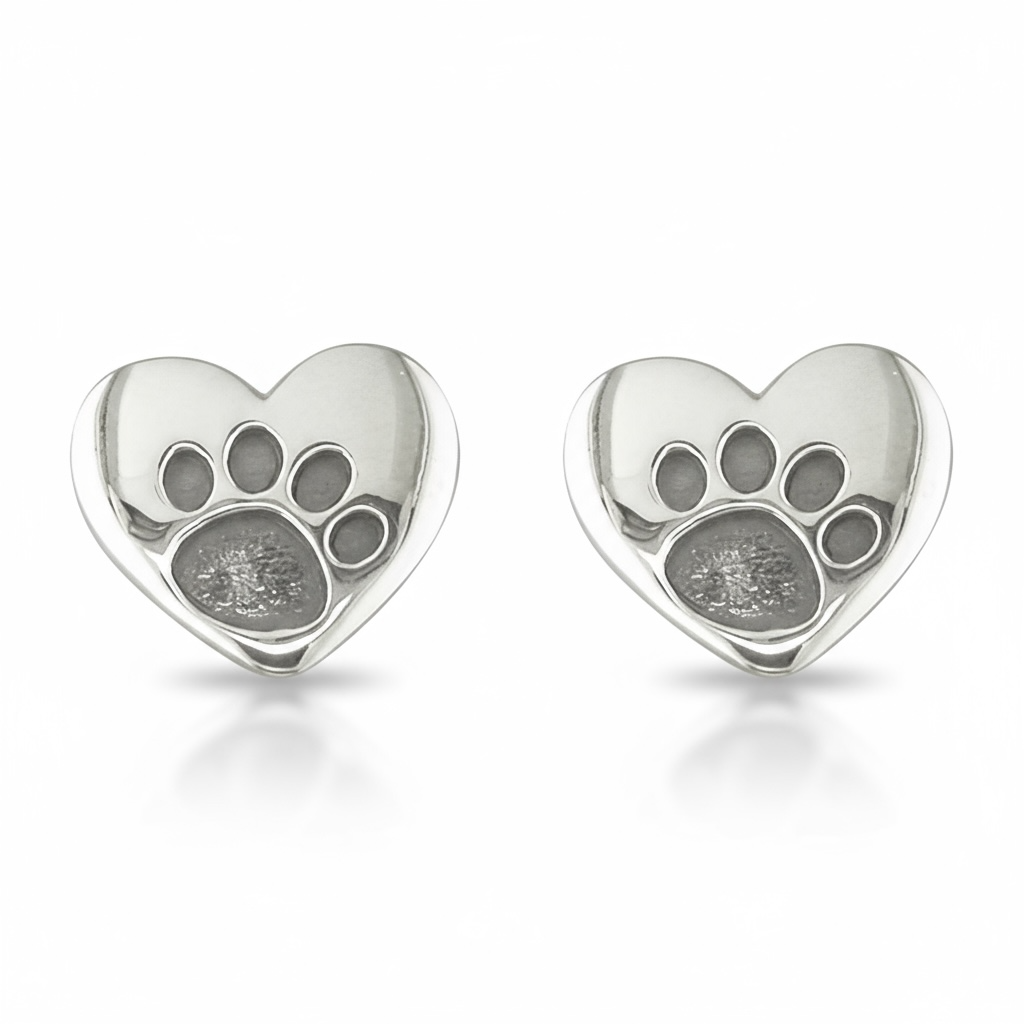 Sterling Silver Paw Print Stud Earrings - Twelve Silver Trees