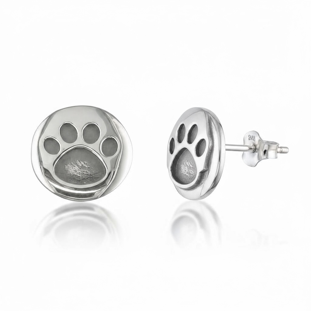 Sterling Silver Paw Print Stud Earrings - Twelve Silver Trees