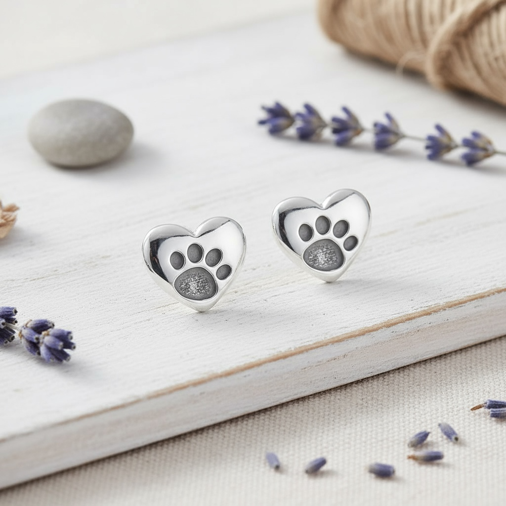 Sterling Silver Paw Print Stud Earrings - Twelve Silver Trees