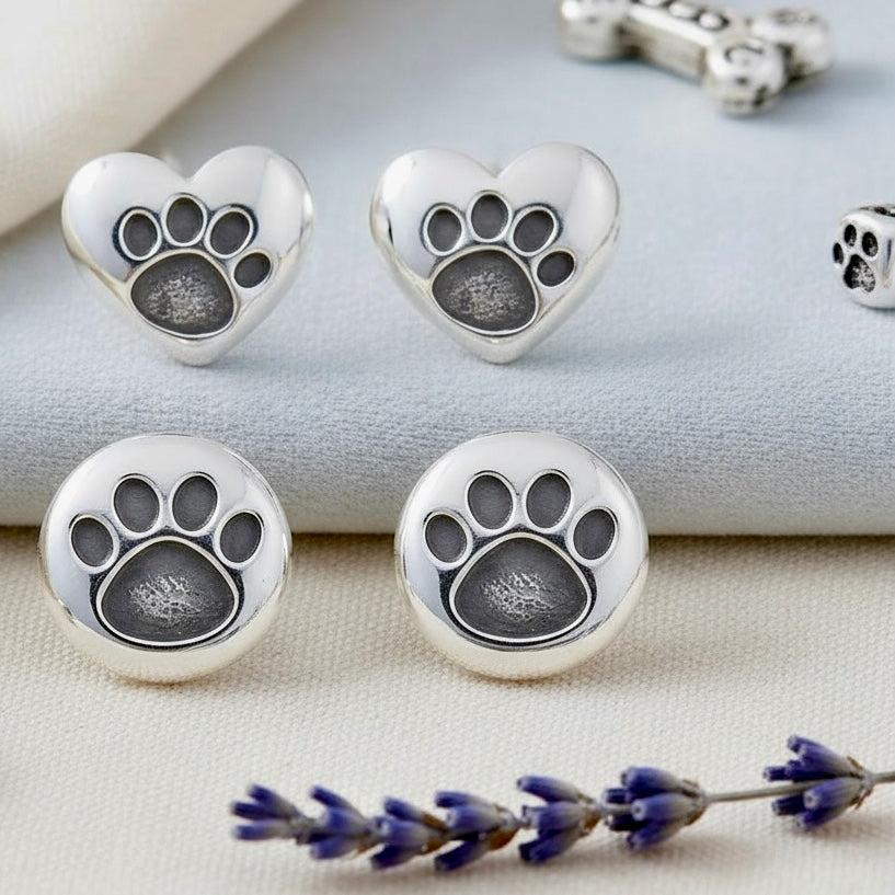 Sterling Silver Paw Print Stud Earrings - Twelve Silver Trees