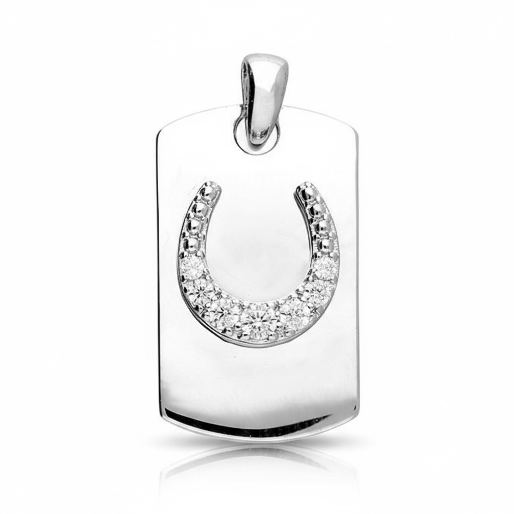 Sterling Silver Horseshoe Tag Pendant - Twelve Silver Trees