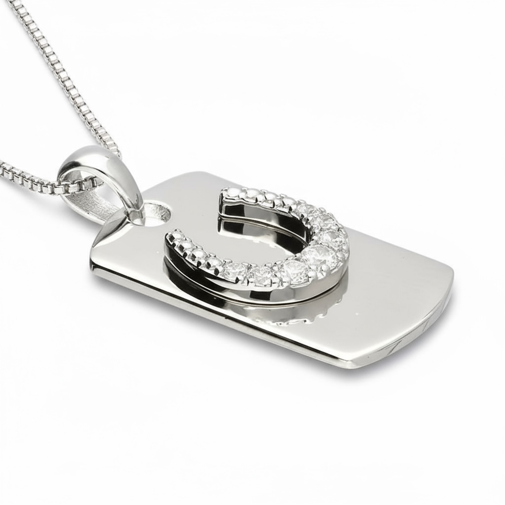 Sterling Silver Horseshoe Tag Pendant - Twelve Silver Trees