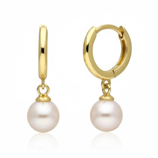 Freshwater Pearl Huggie Hoop Charm Earrings - Twelve Silver Trees